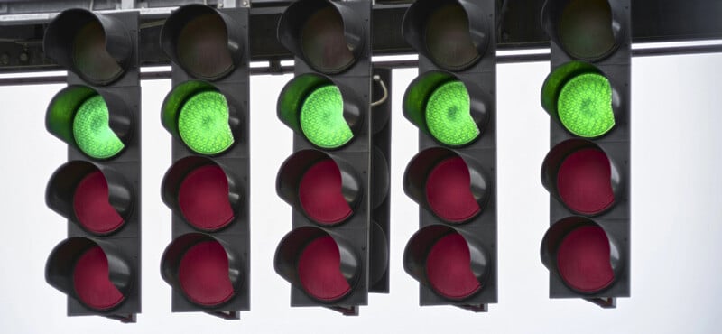 Traffic lights set to green