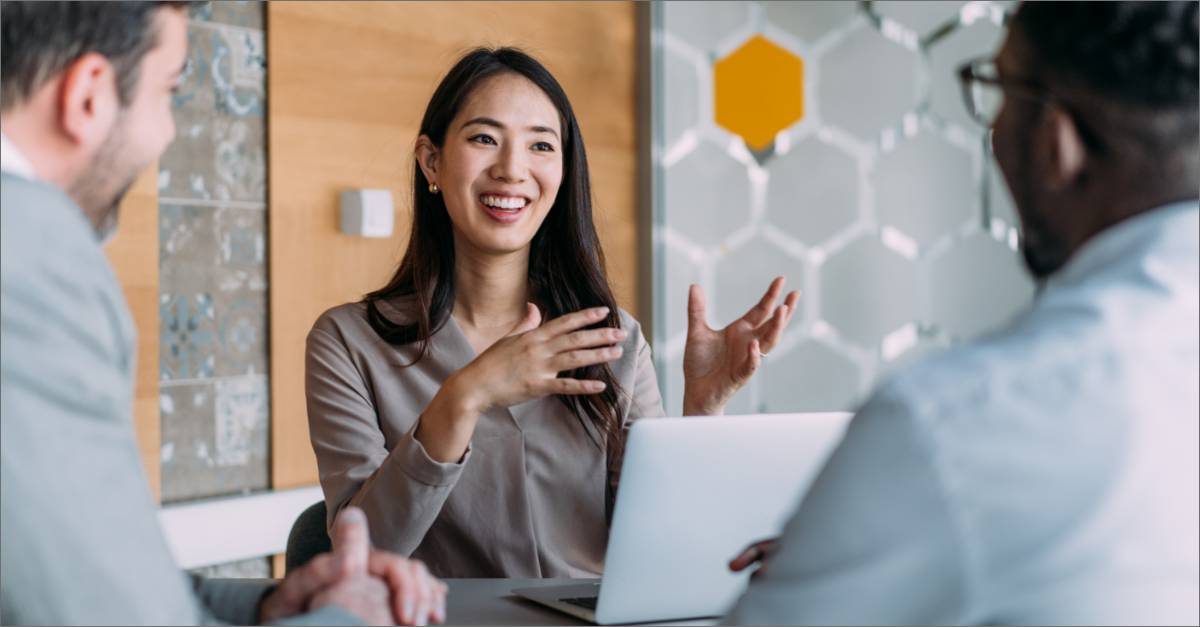 Woman at a laptop during a sales interview